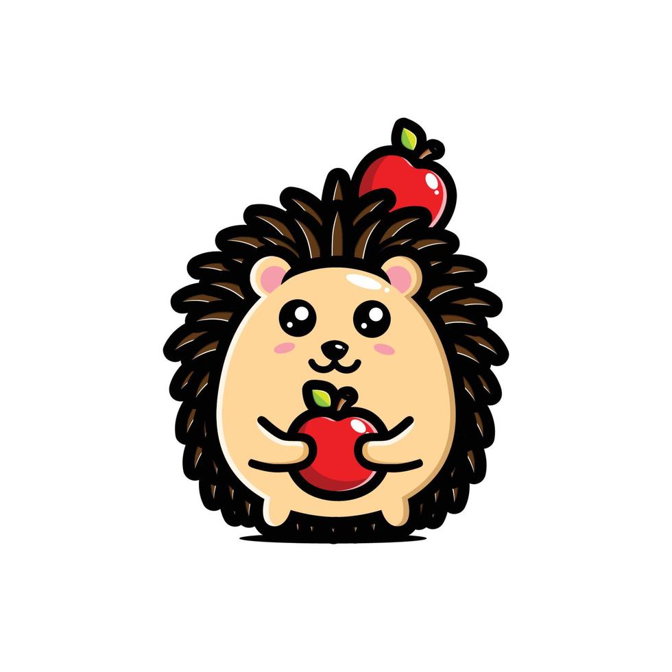 cute hedgehog design hugging apple vector