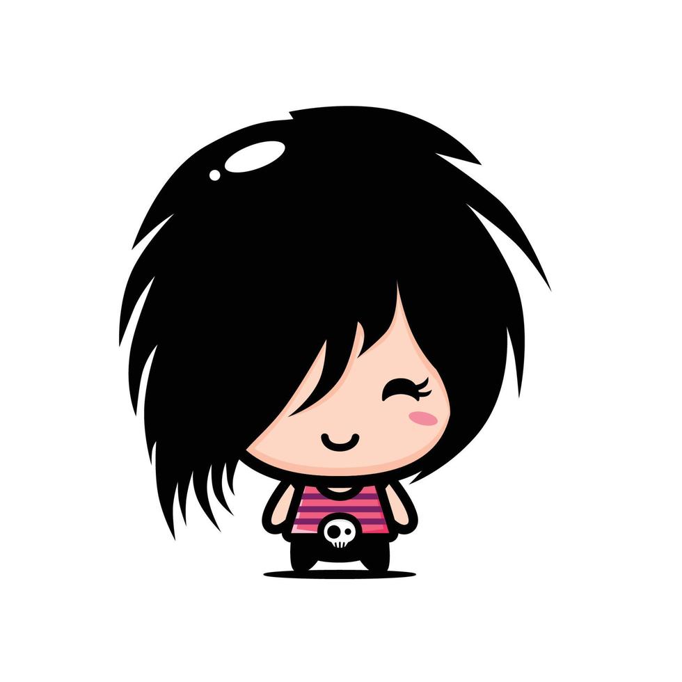 cute emo chibi character design vector