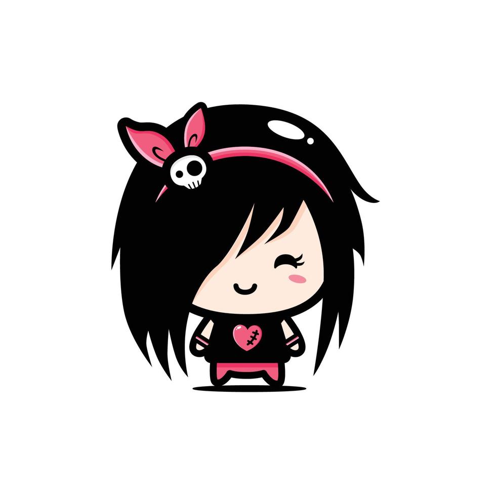 cute emo chibi character design vector