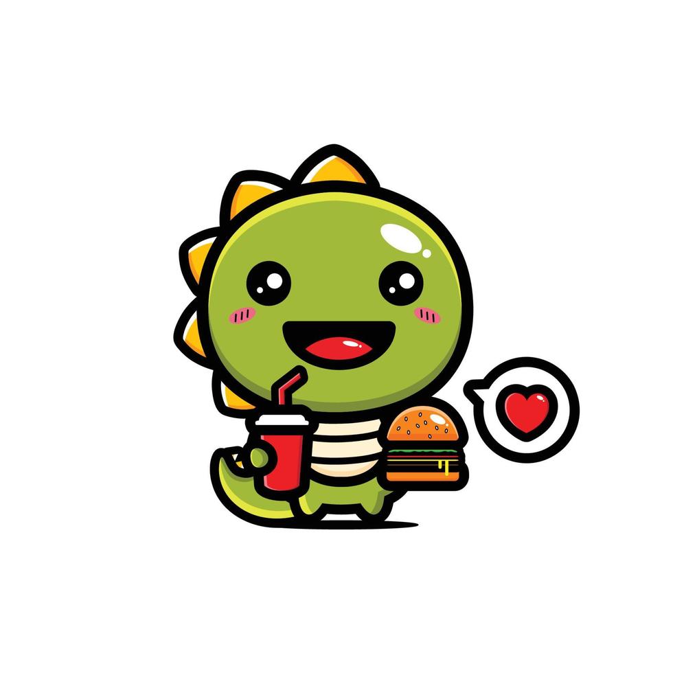 cute dino is enjoying eating and drinking vector