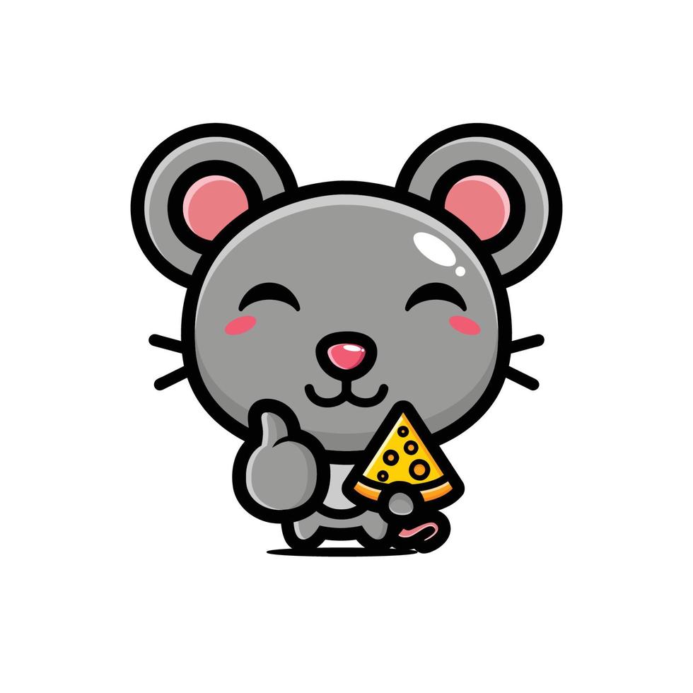 cute mouse holding cheese in good pose vector