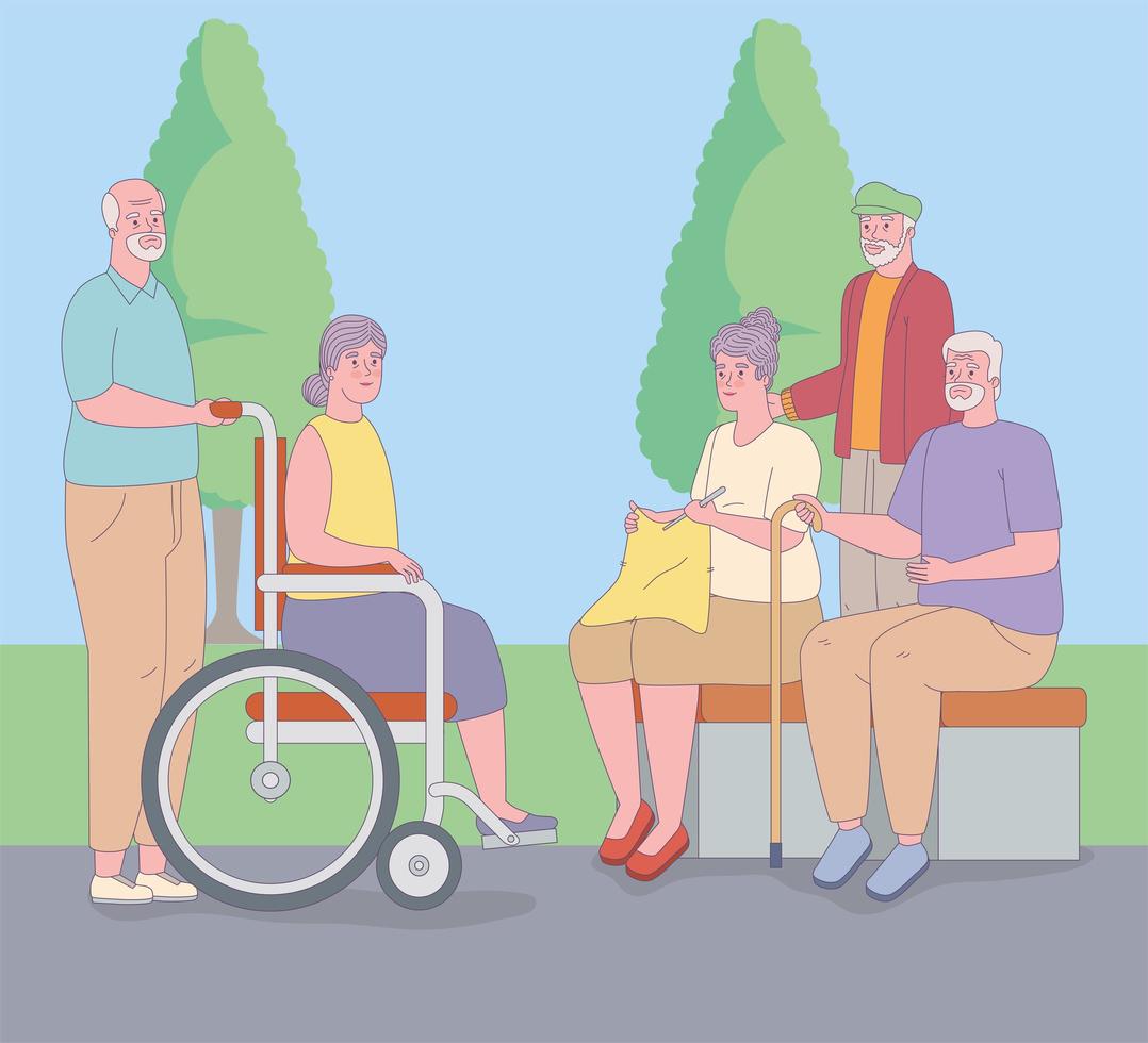 Older people at park vector