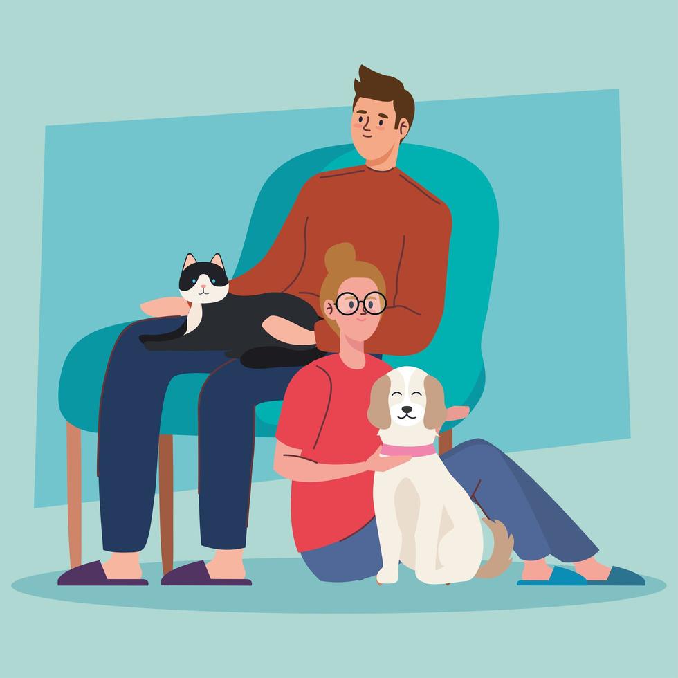 couple and pets vector