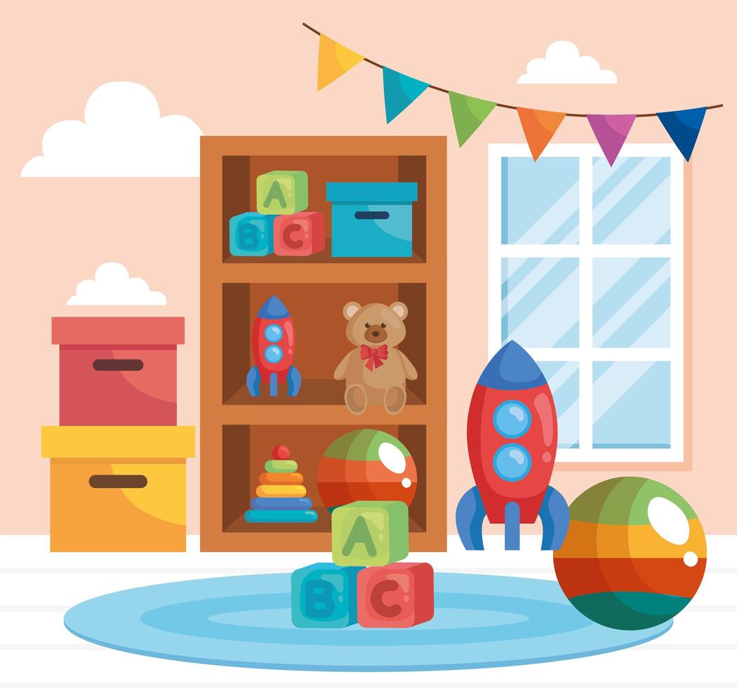 room with baby toys vector