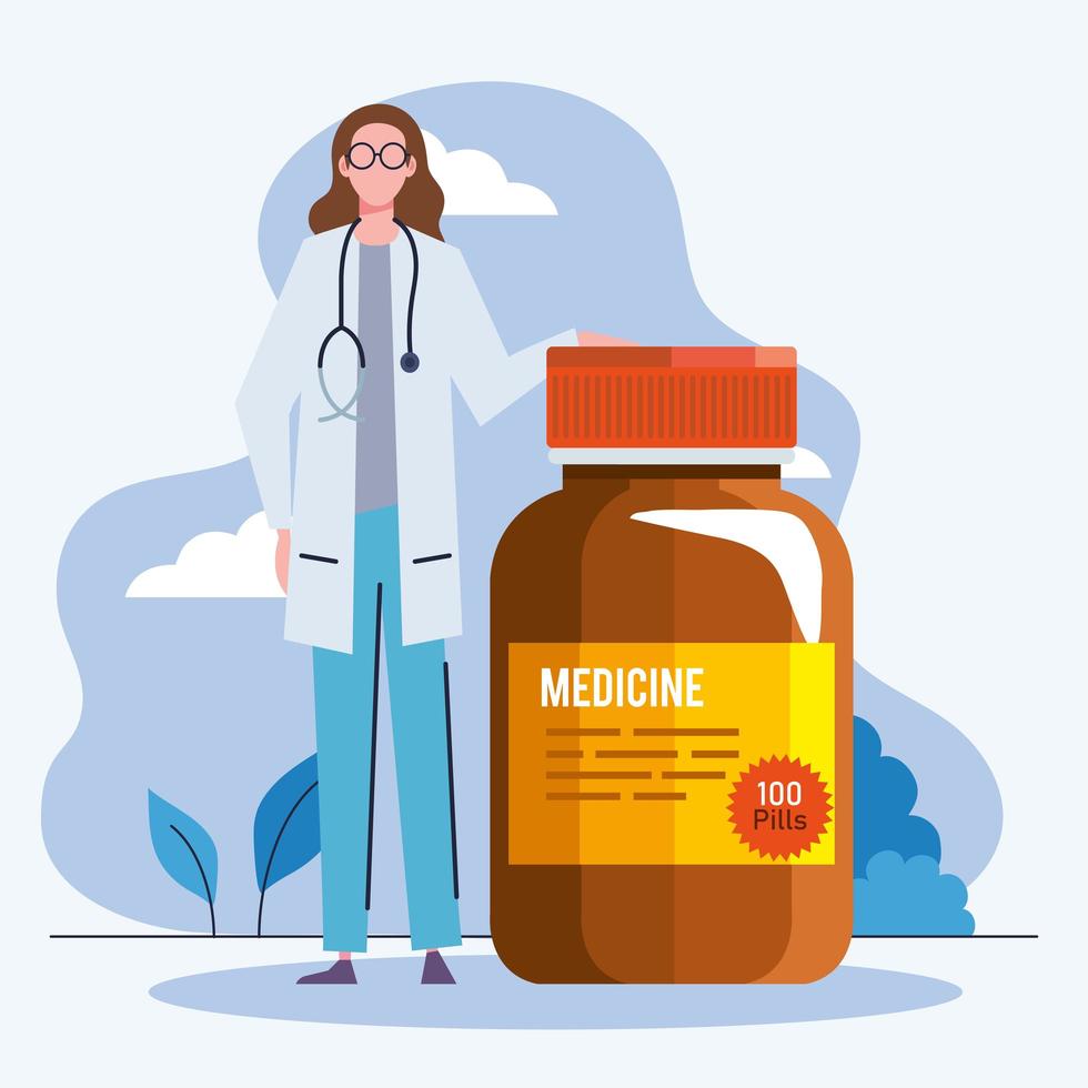 woman doctor with pills vector