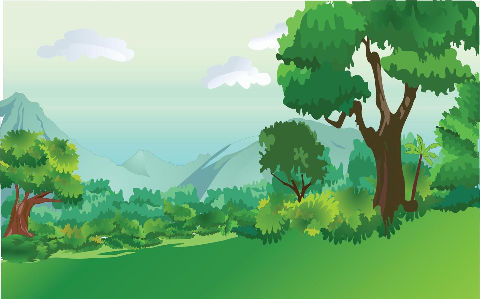 paisaje de bosque verde con montañas ilustración de fondo vector