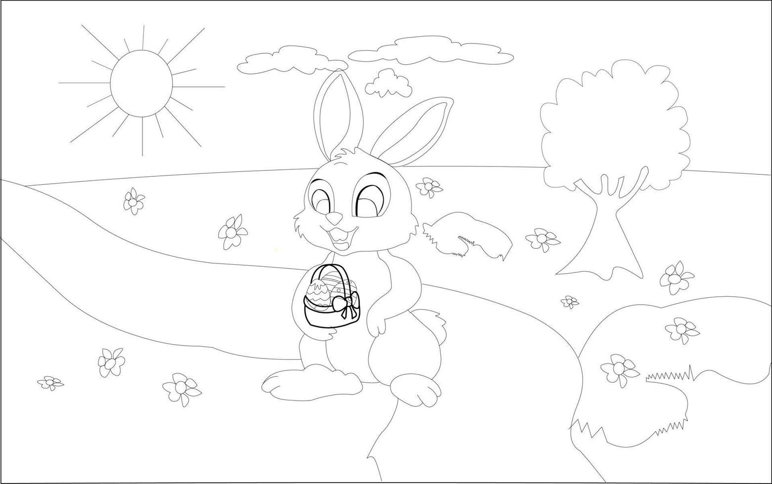 Bunny and eggs line art vector