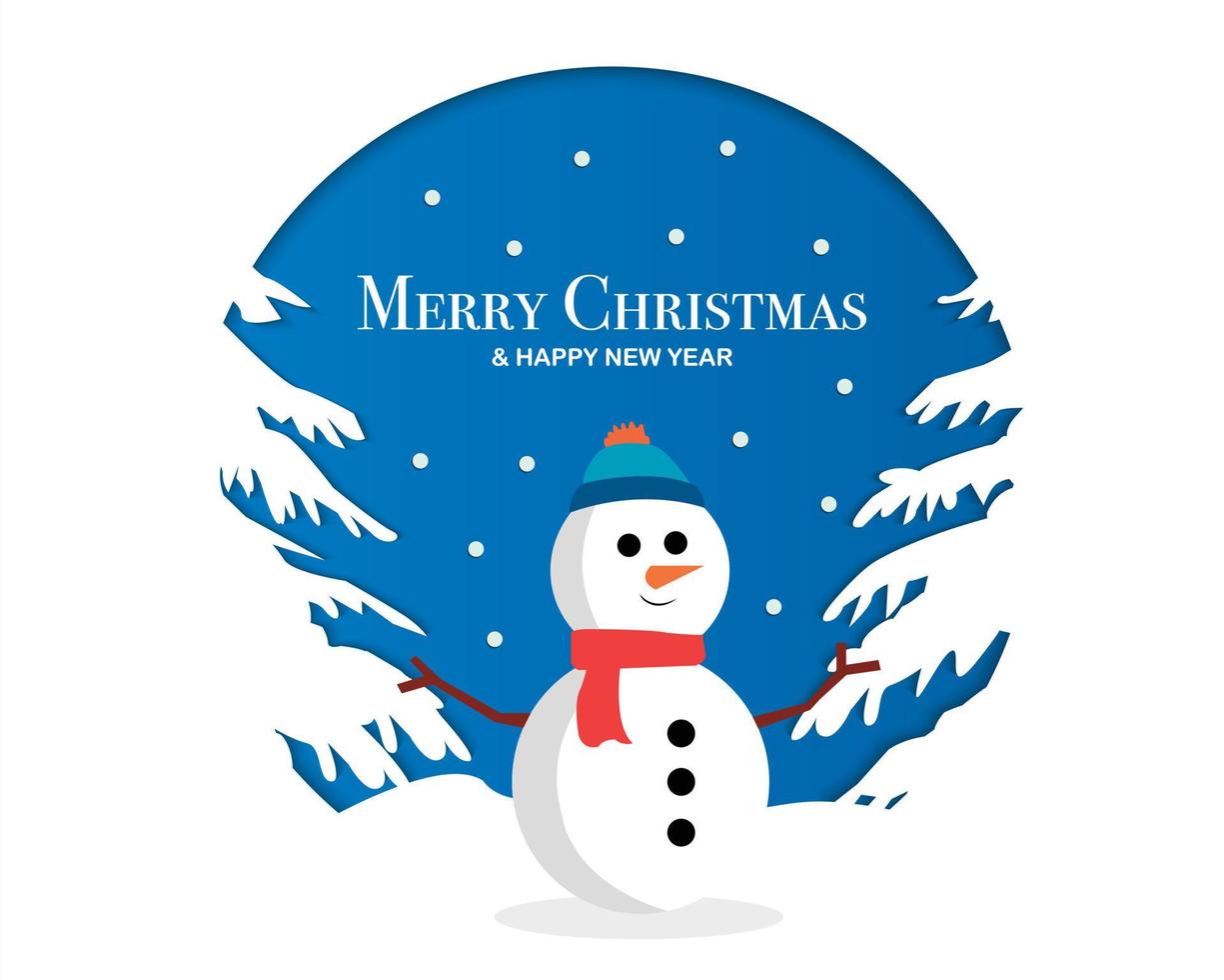 Merry Christmas Happy New Year With Snowman Vector