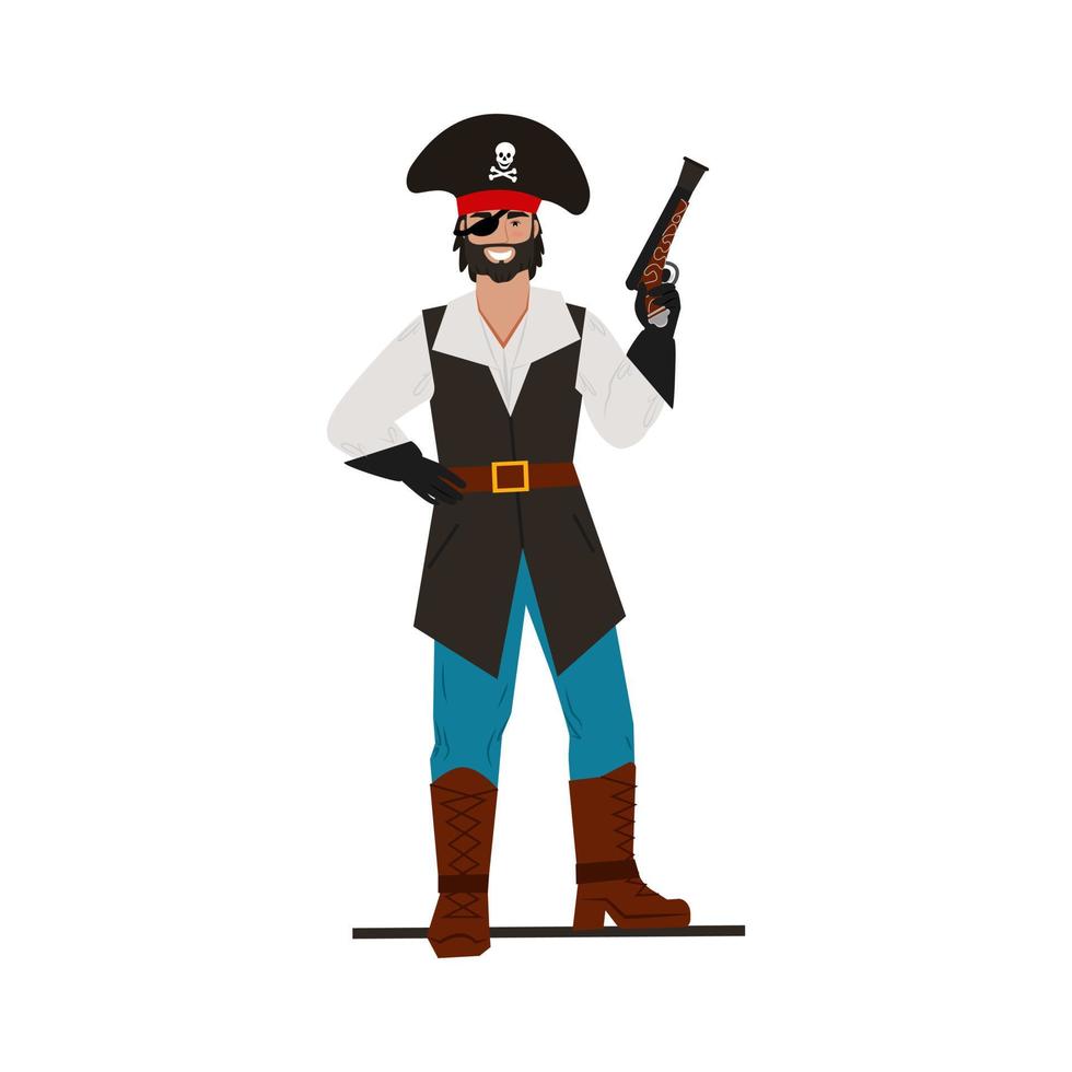 Armed pirate. Young handsome pirate with a blindfold. Vector character