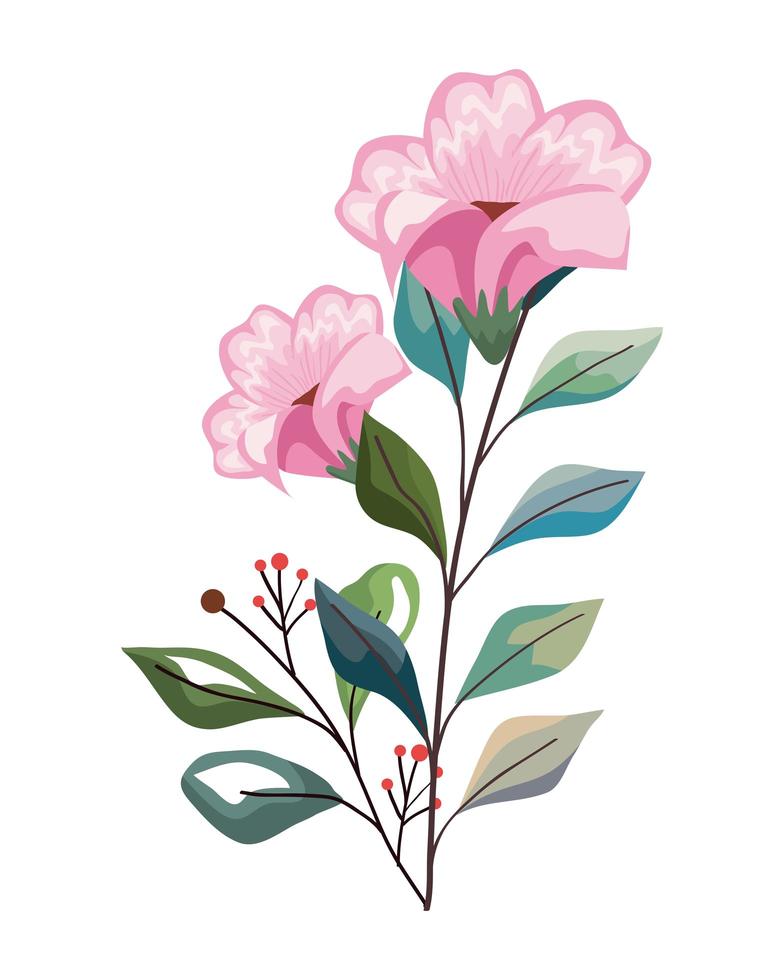 pink flowers with leaves vector