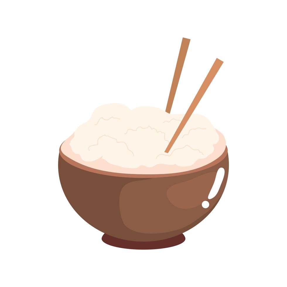 rice bowl with chopsticks vector