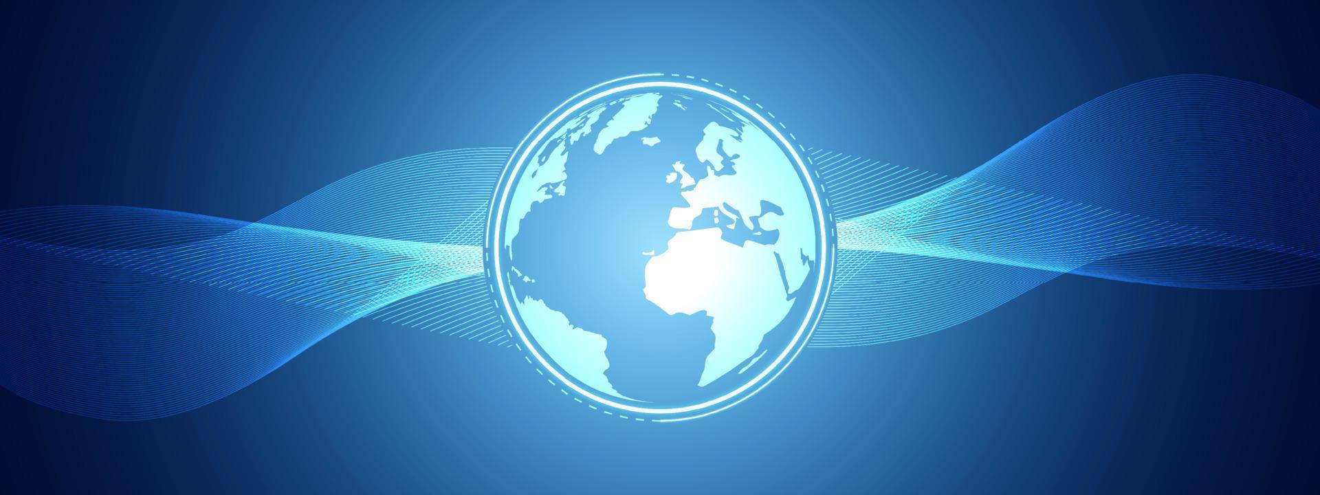 Abstract blue technology wave design, digital global network background, vector communication concept
