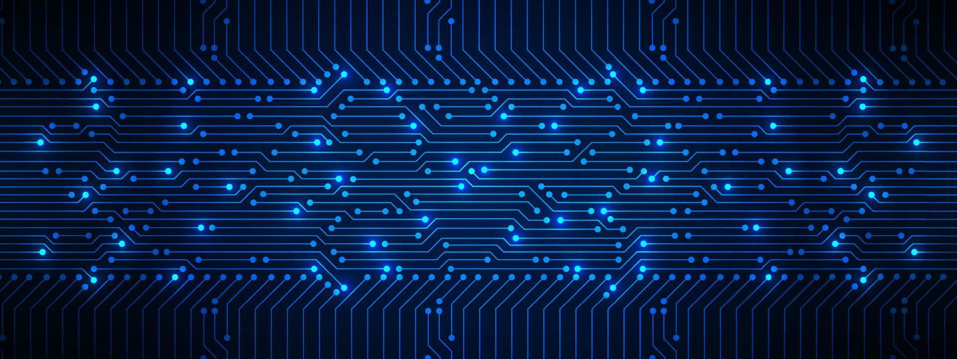 Fondo de tecnología abstracta, placa de circuito azul y microchip, línea de alimentación digital vector