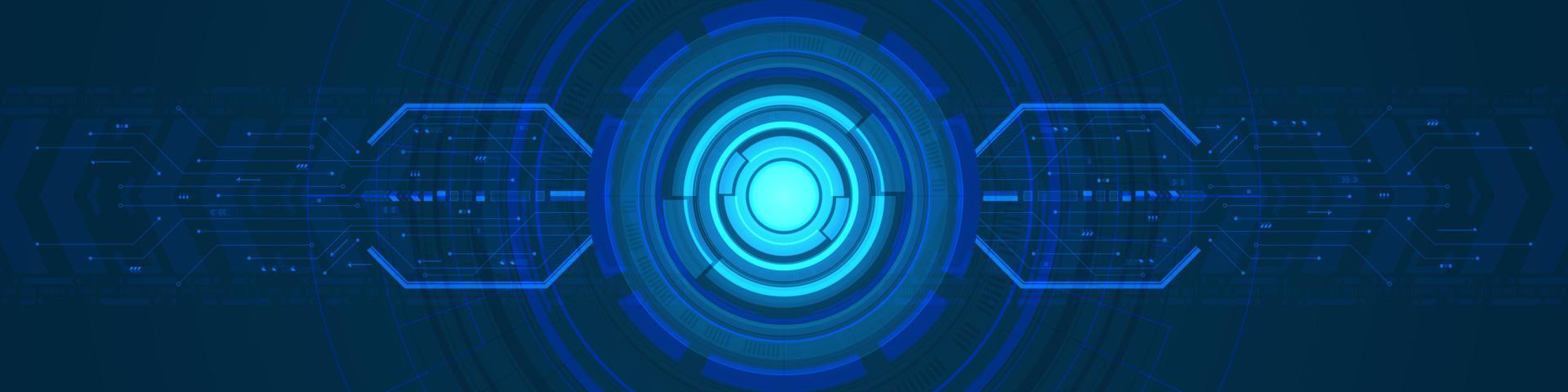 Abstract overlap circle digital background, smart lens technology, circuit board, arrow speed up vector