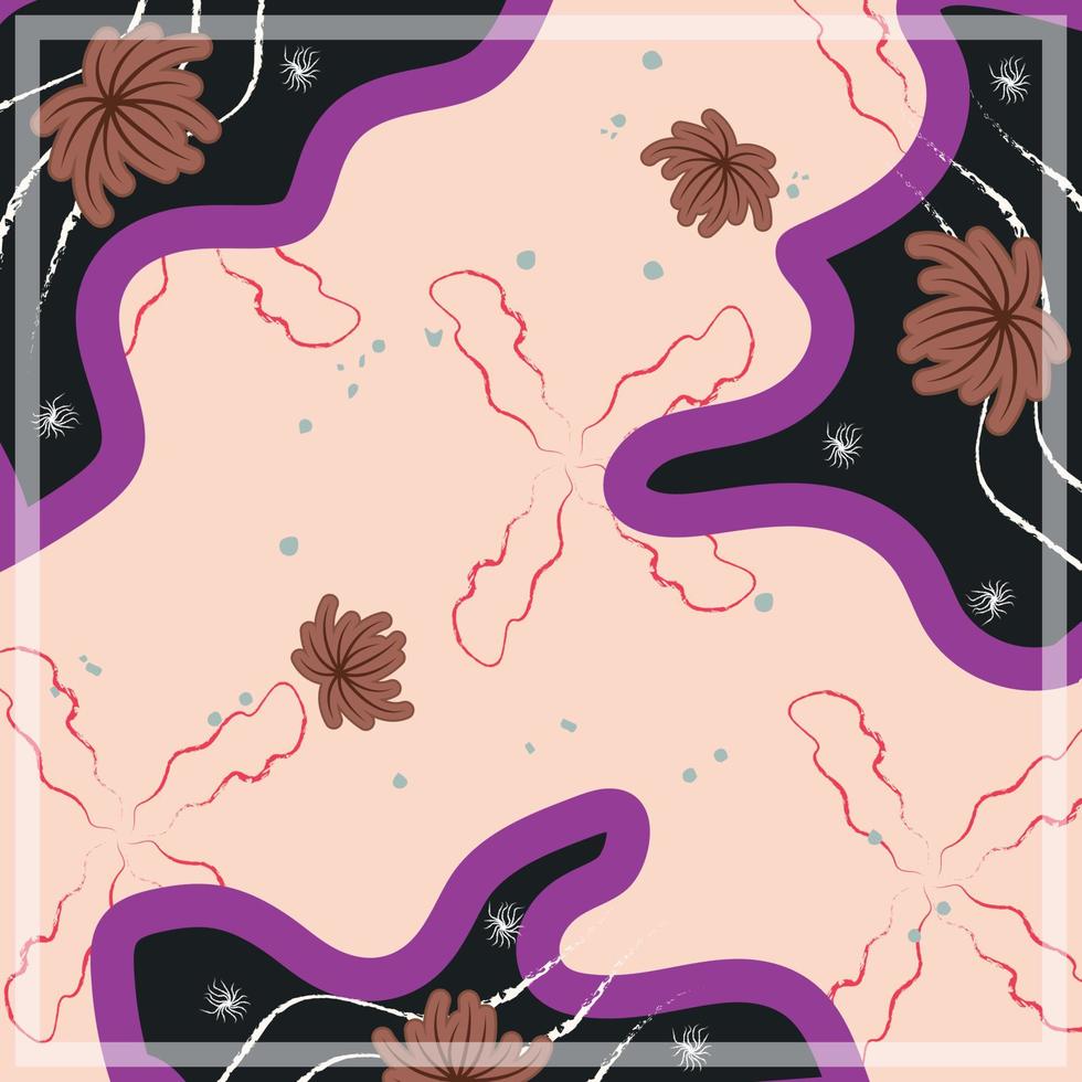 Silk scarf abstract pattern design with floral style. Design useful for hijab, kerchief, bandana, fabric, fashion, shawl, wallpaper, bed cover, etc. vector