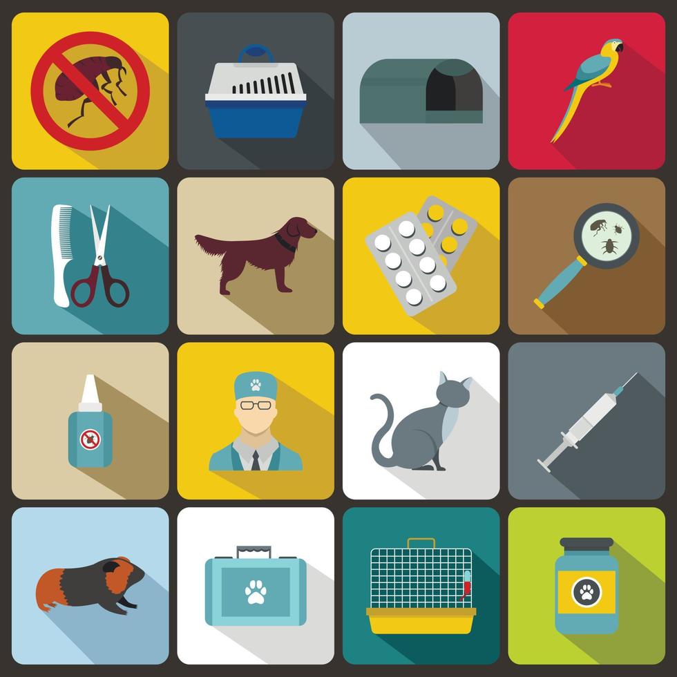 Veterinary icons set, flat style vector