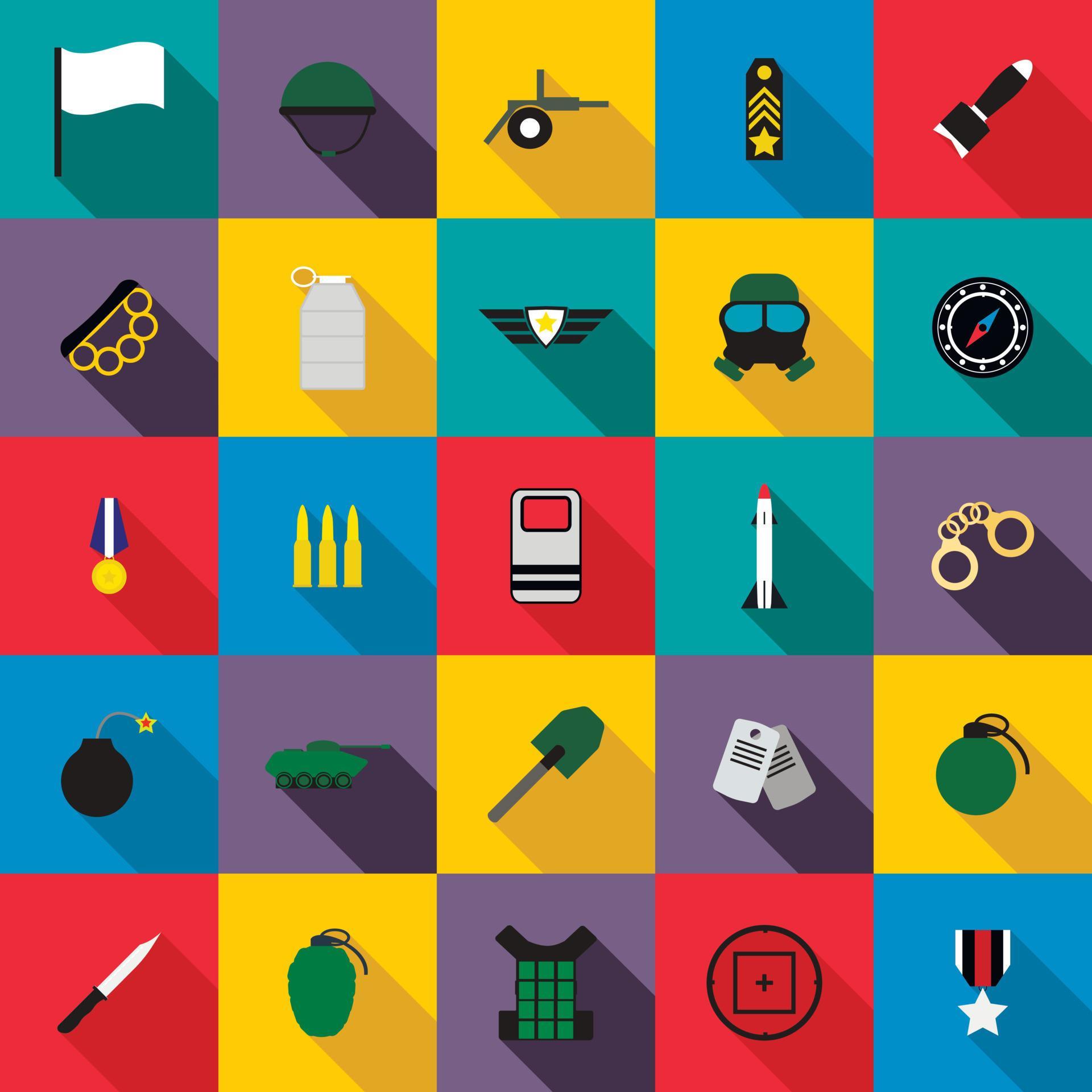 Military and war icons set, flat style 3810213 Vector Art at Vecteezy
