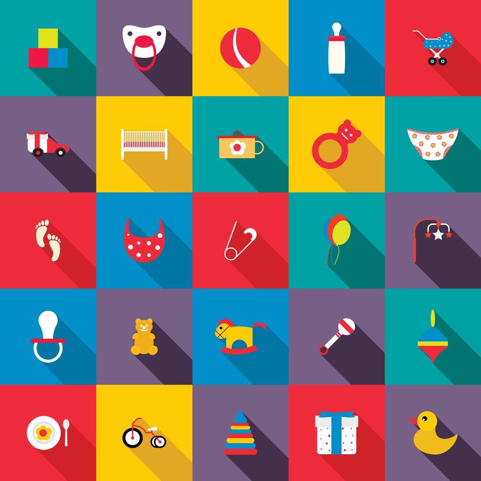Toys icons set, flat style vector