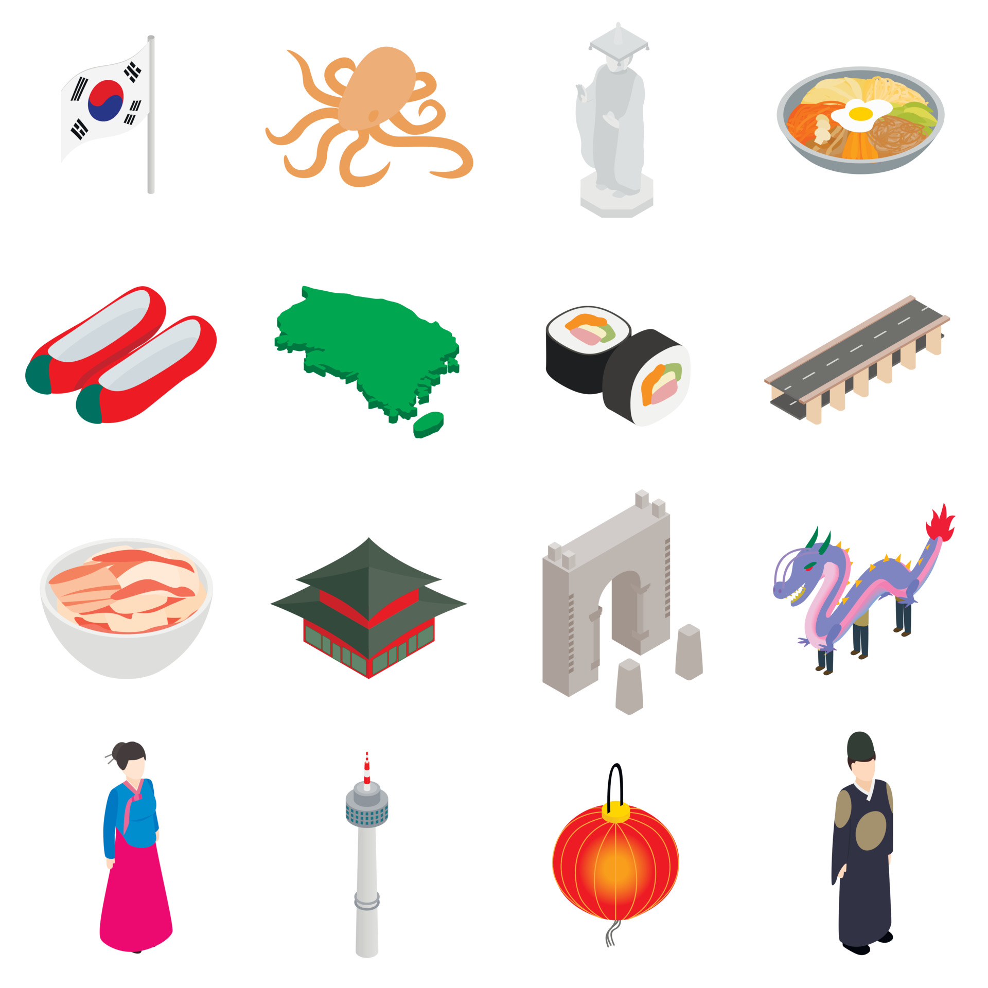 South Korea Icons Set Isometric 3d Style Vector Art At Vecteezy