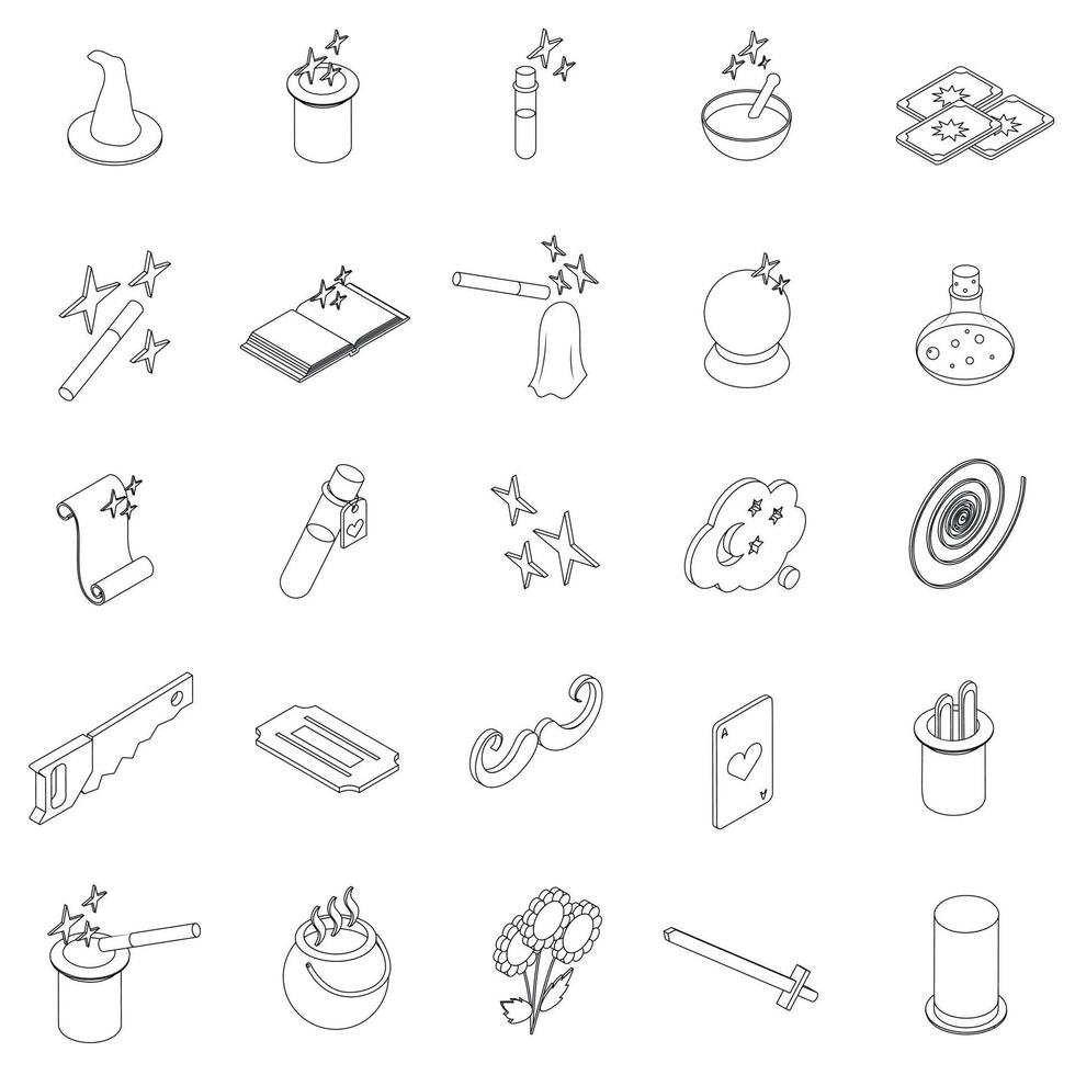 Magic icons set, isometric 3d style vector