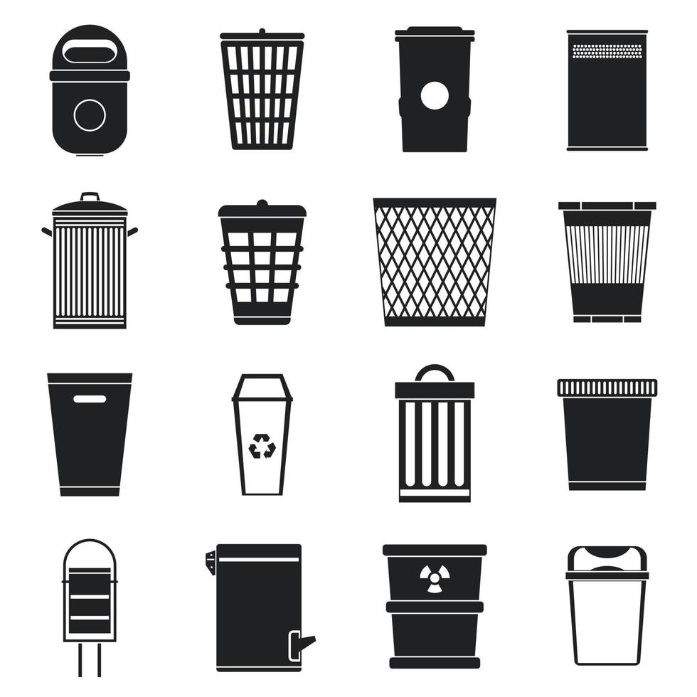Trash can icons set, simple style vector