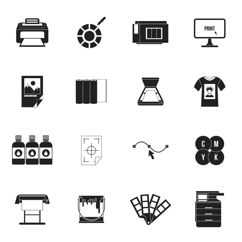 Printing icons set, simple style vector