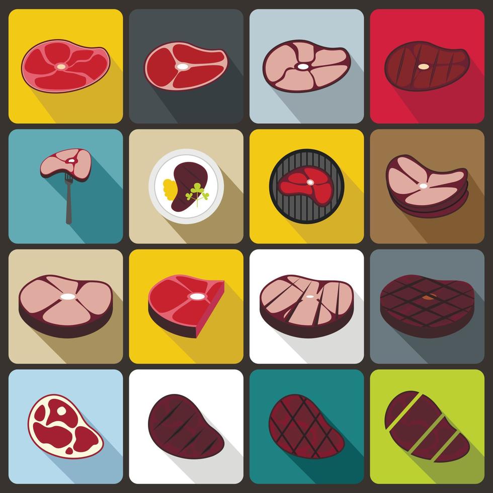 Steak icons set, flat style vector