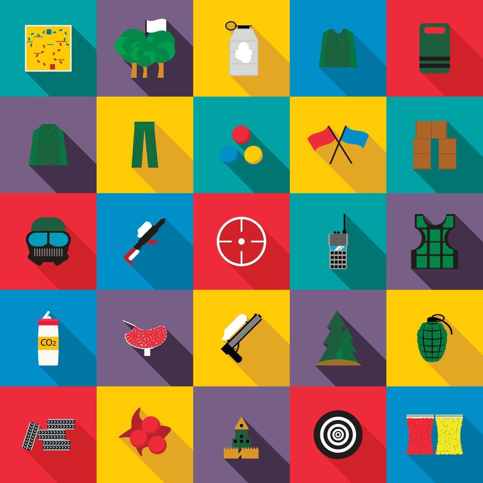 Paintball icons set, flat style vector
