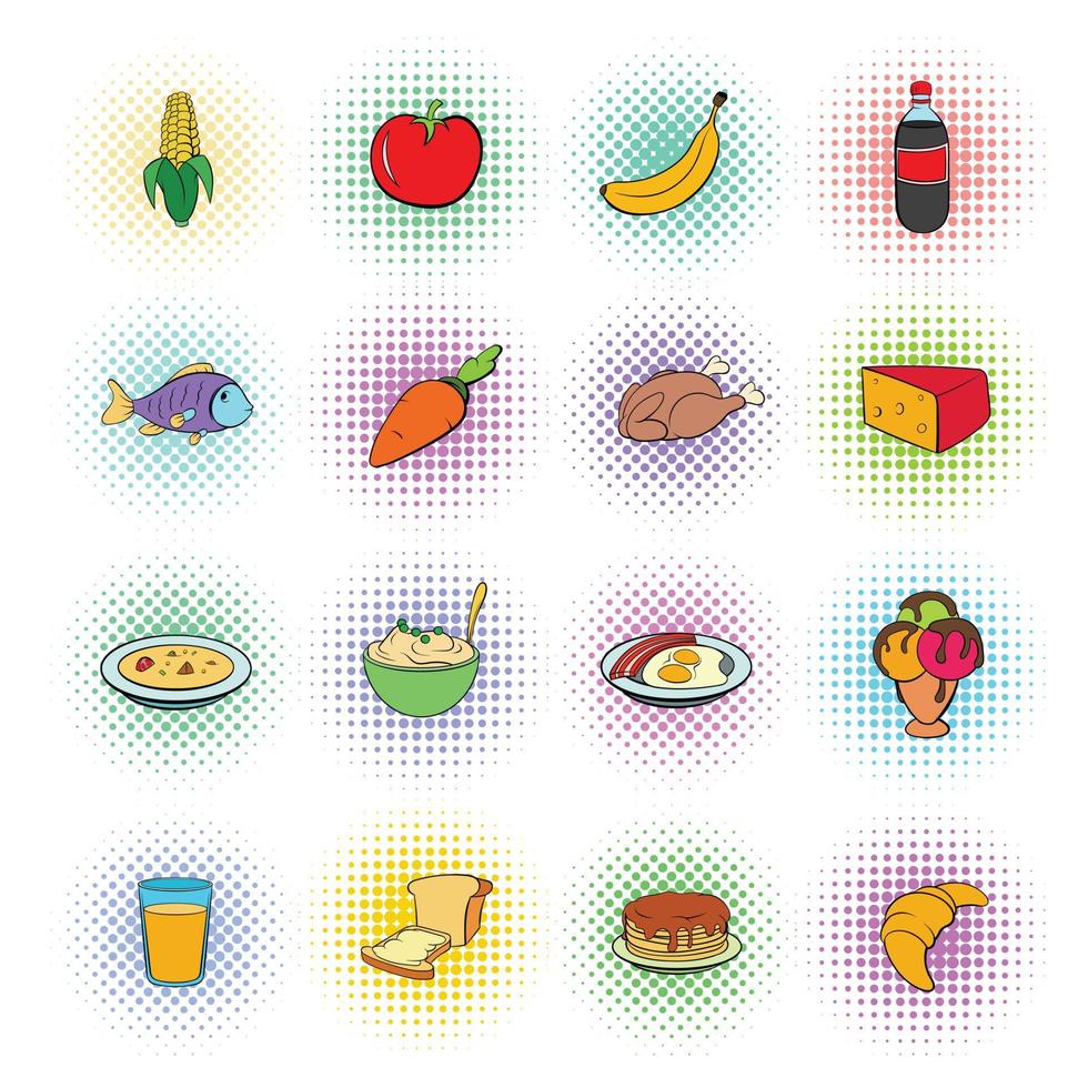 Food icons set, pop-art style vector