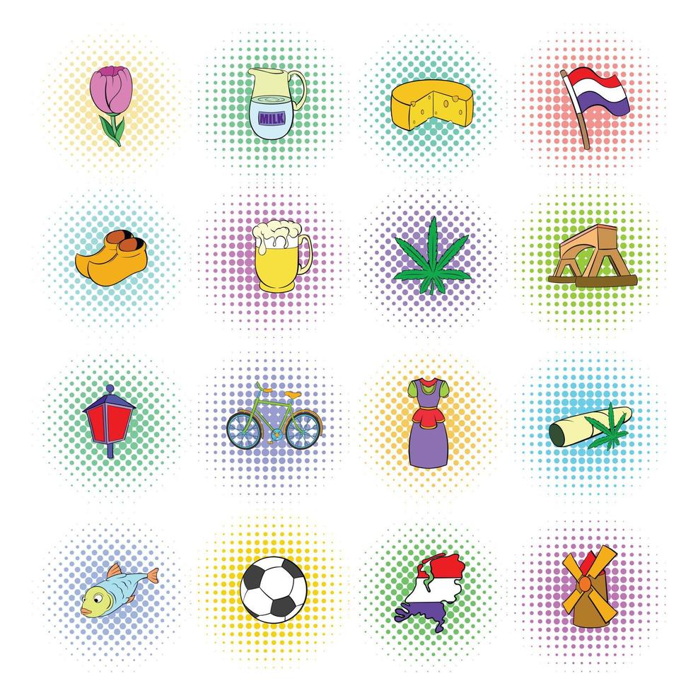 Netherlands icons set, pop-art style vector