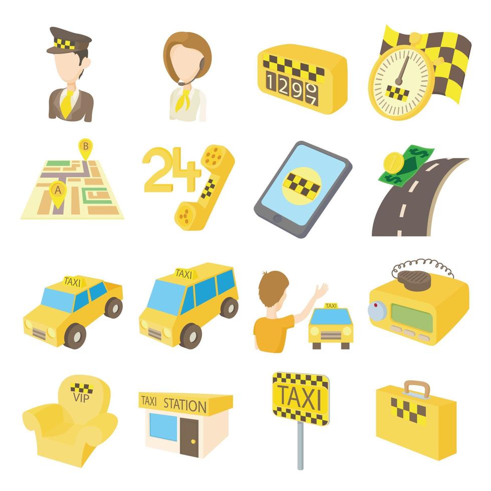 Taxi icons set, cartoon style vector