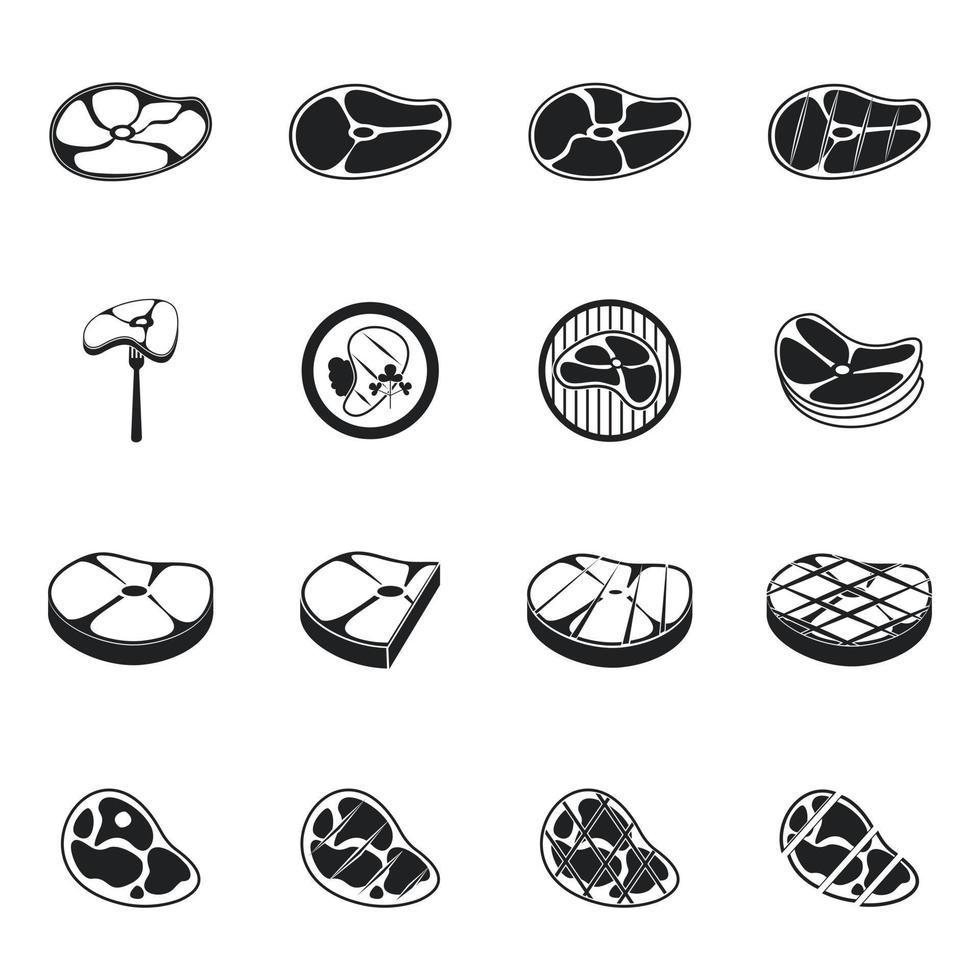 Steak icons set, simple style vector