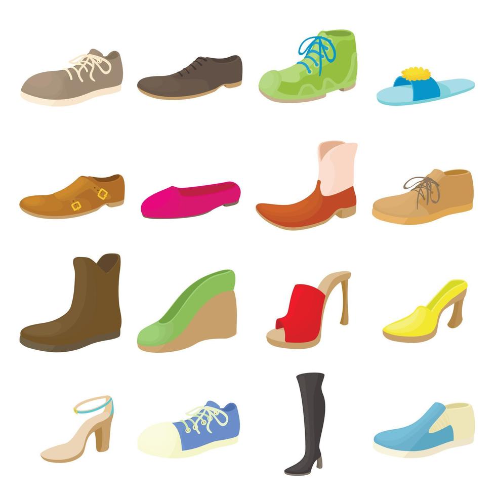 Shoes icons set, cartoon style vector