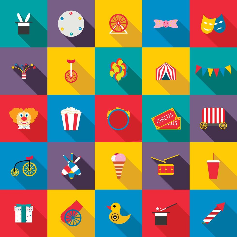 Circus Icons set, flat style vector