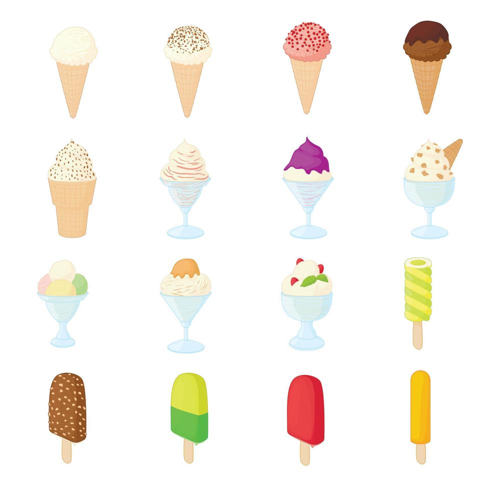 Ice cream icons set, cartoon style vector