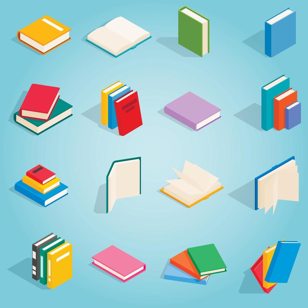 Book icons set, isometric 3d style vector