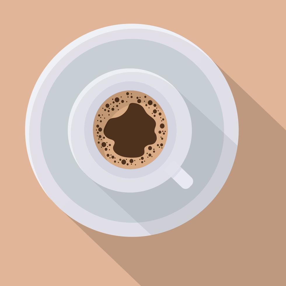 Cup of coffee top view. Flat style with long shadow. White, grey, brown, blue, pink beige - pastel colors vector