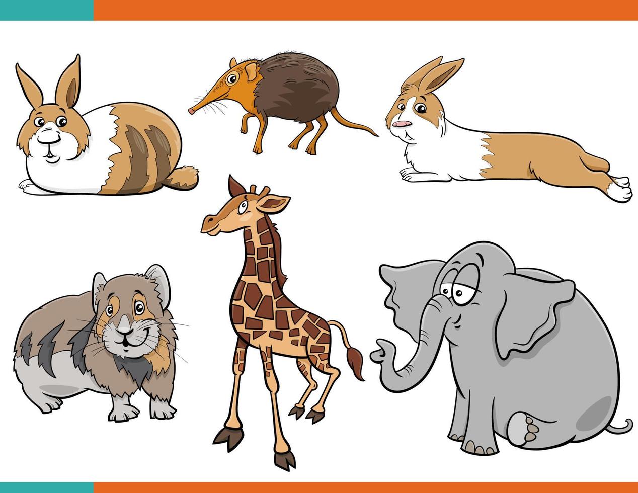 cartoon cute animals comic characters set vector