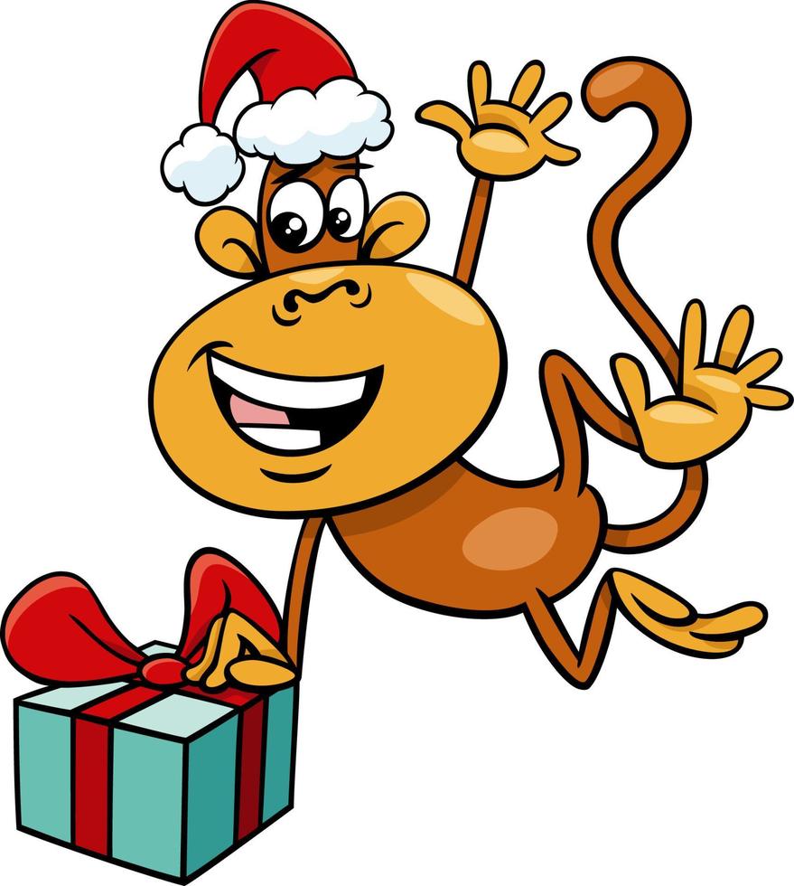 cartoon monkey animal character with gift on Christmas time vector