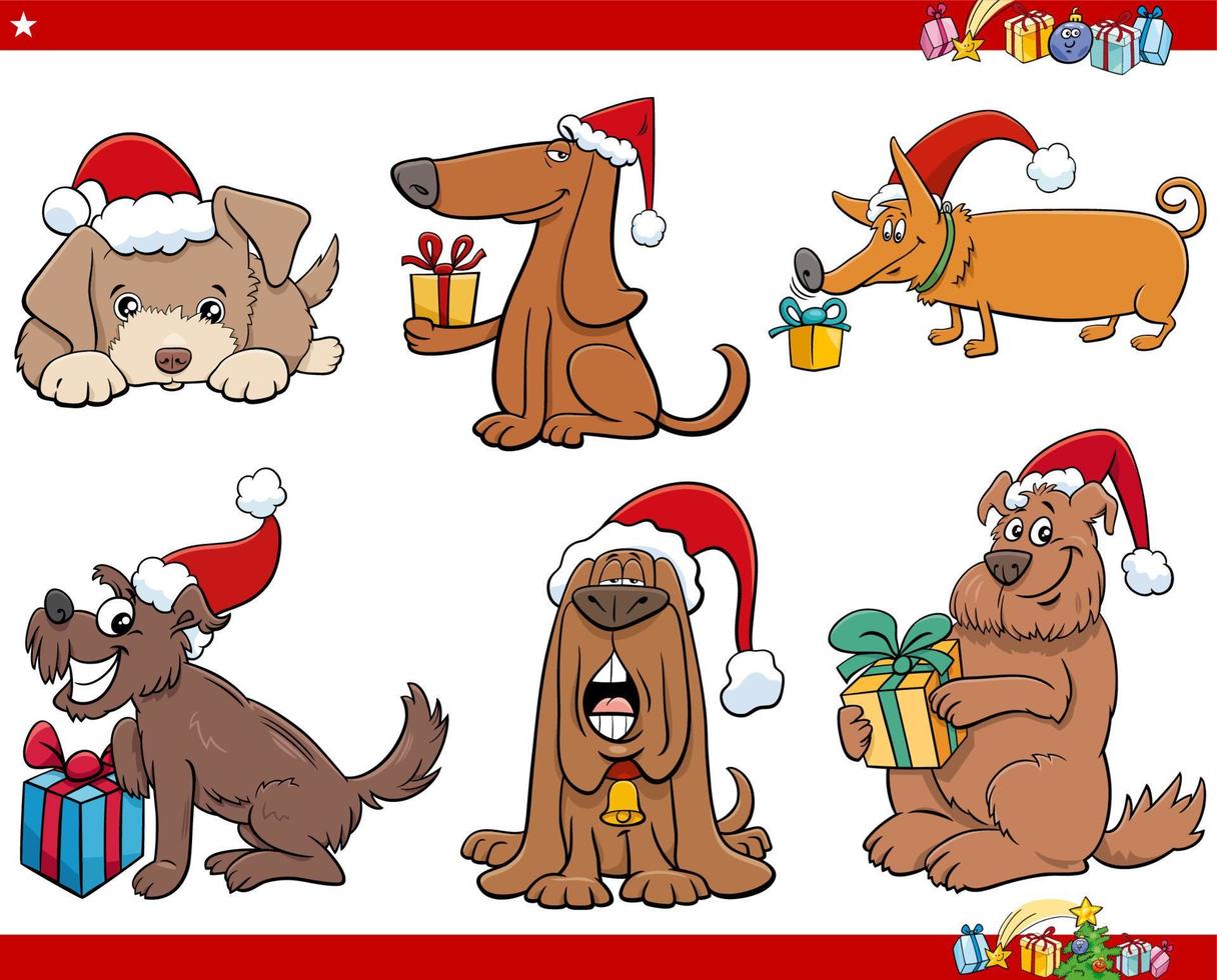 cartoon dogs with presents on Christmas time set 3810356 Vector Art at