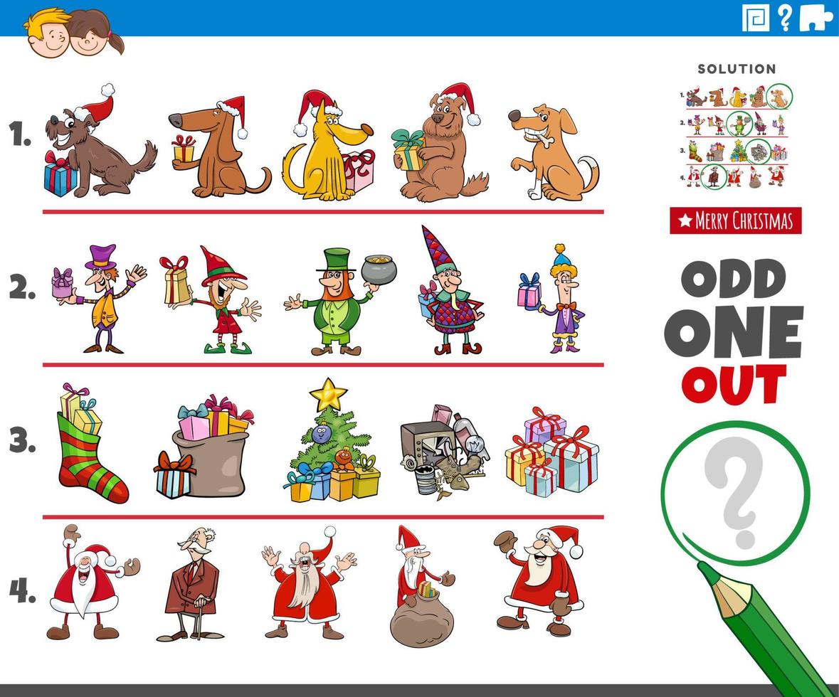 odd one out picture game with Christmas characters and objects vector