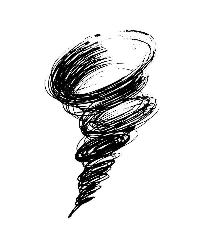 hurricane vector sketch on white background. cyclone is a natural destructive phenomenon. strong wind, tornado