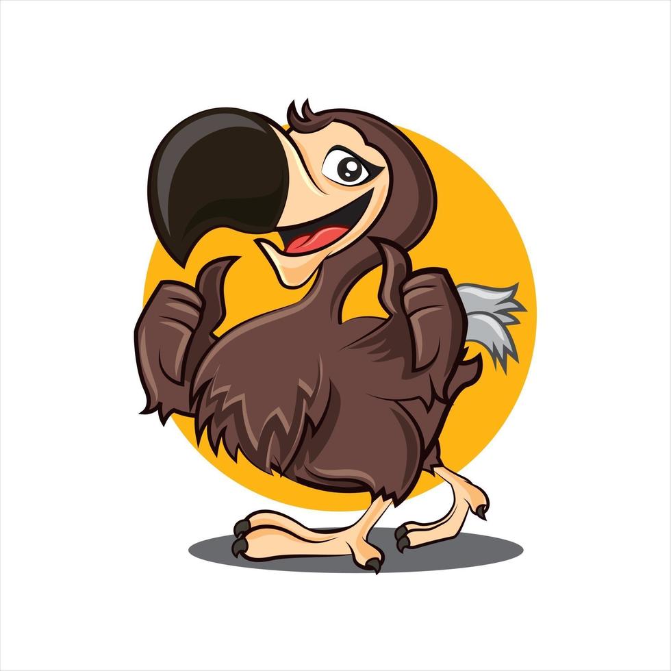 personaje de dibujos animados lindo pájaro dodo feliz mostrando buenas señales de mano. ilustración de mascota de vector