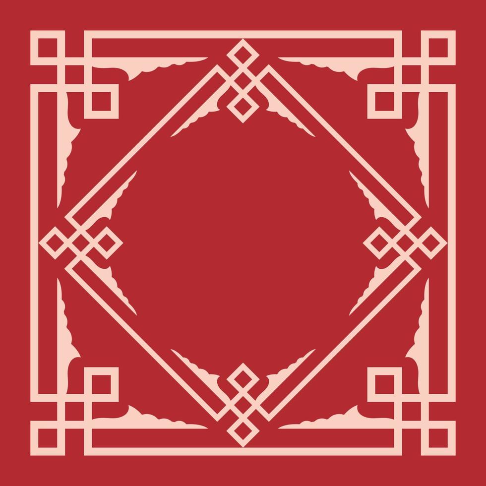 marco chino. arte decorativo del marco del estampado de flores. Marco de adorno oriental vintage sobre fondo rojo. vector