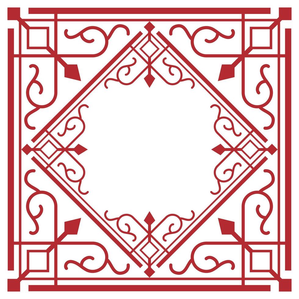 Chinese frame art. Retro oriental ornament frame on white background. Decorative floral pattern frame. Vector
