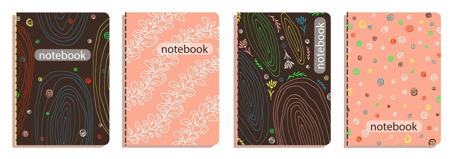 Cover templates for notebooks, notebooks, planners, diaries. Hand drawn pattern, modern design vector illustration.