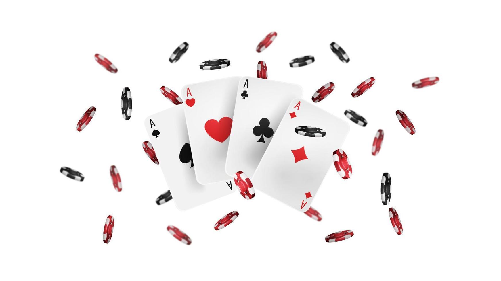 Casino poker chips and playing cards isolated on white background. vector