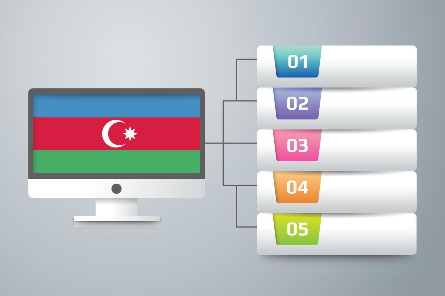 Bandera de Azerbaiyán con diseño infográfico incorporado con monitor de computadora vector