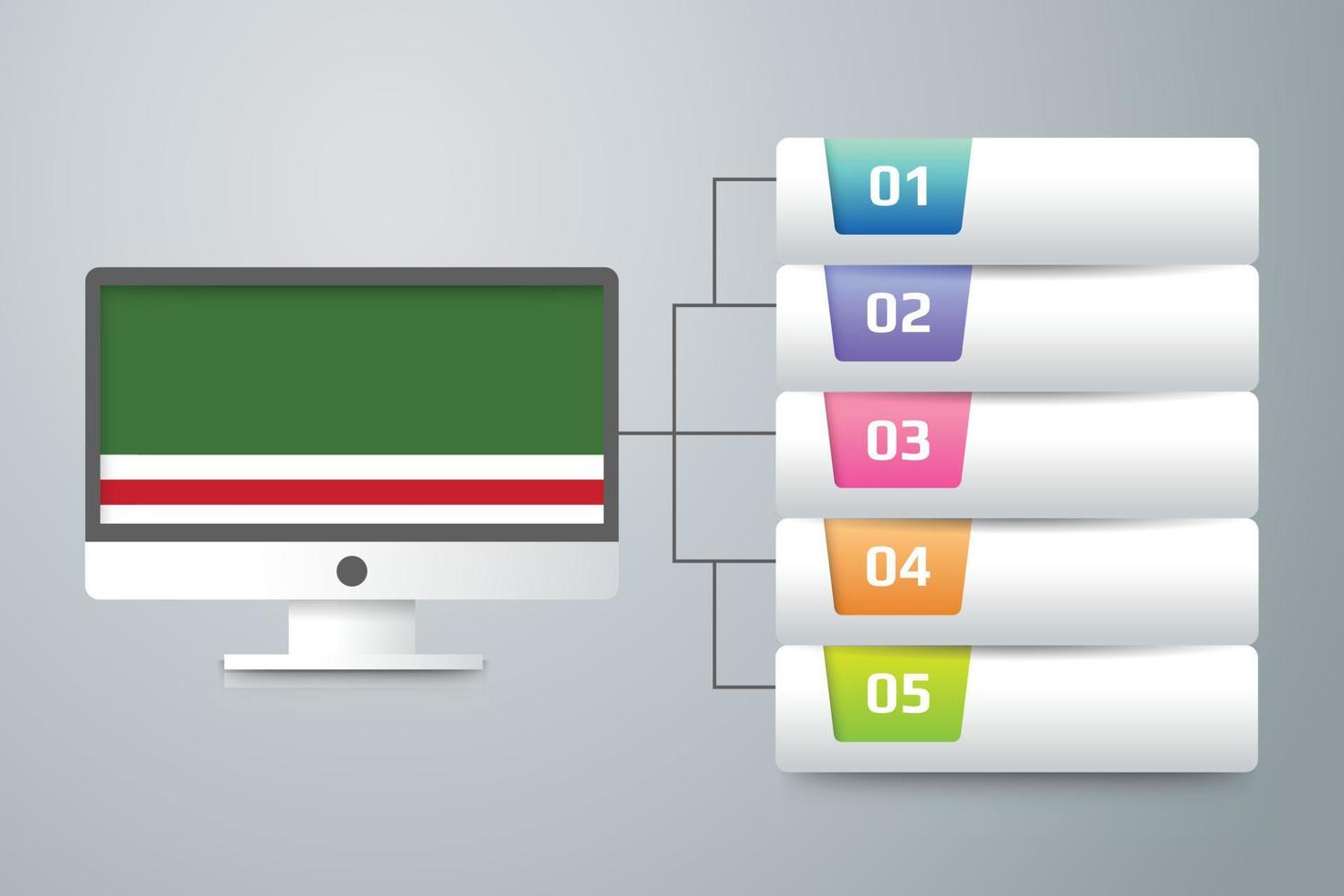 bandera de la república chechena de lchkeria con diseño infográfico incorporado con monitor de computadora vector