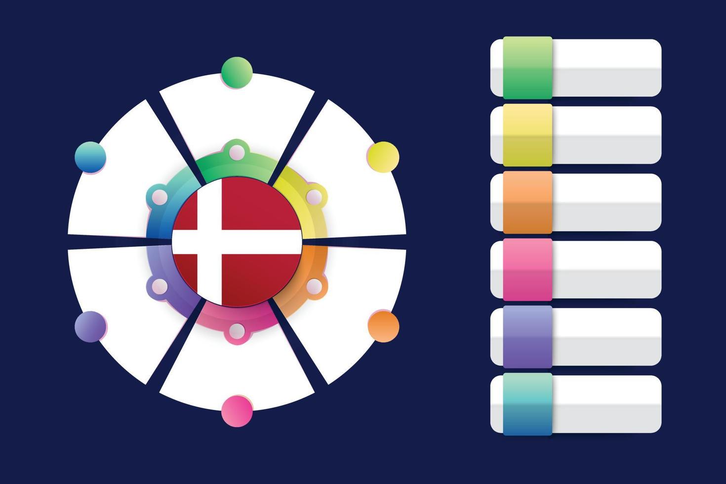 Bandera de Dinamarca con diseño infográfico incorporado con forma redonda dividida vector